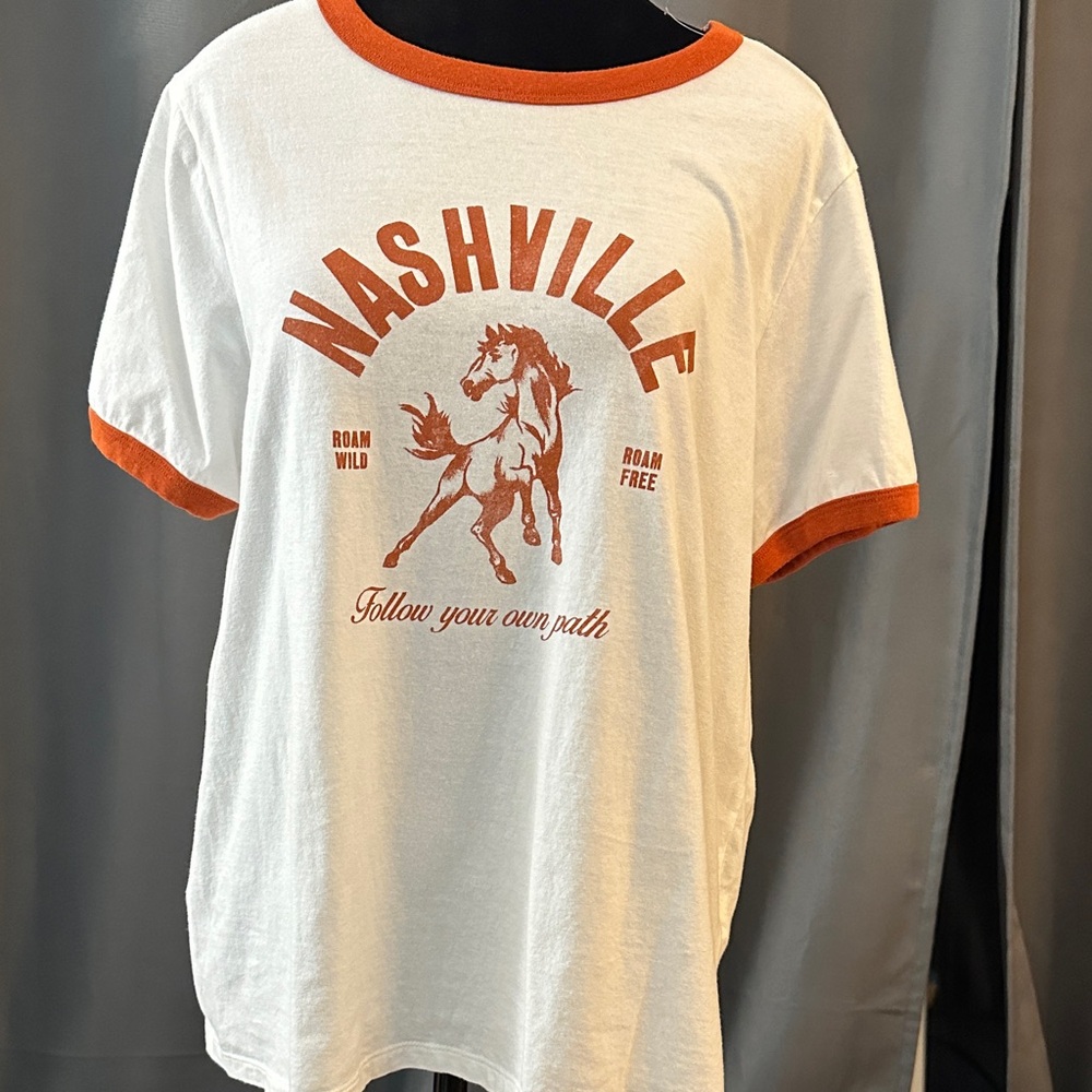 Old Navy White T-Shirt with Orange Trim